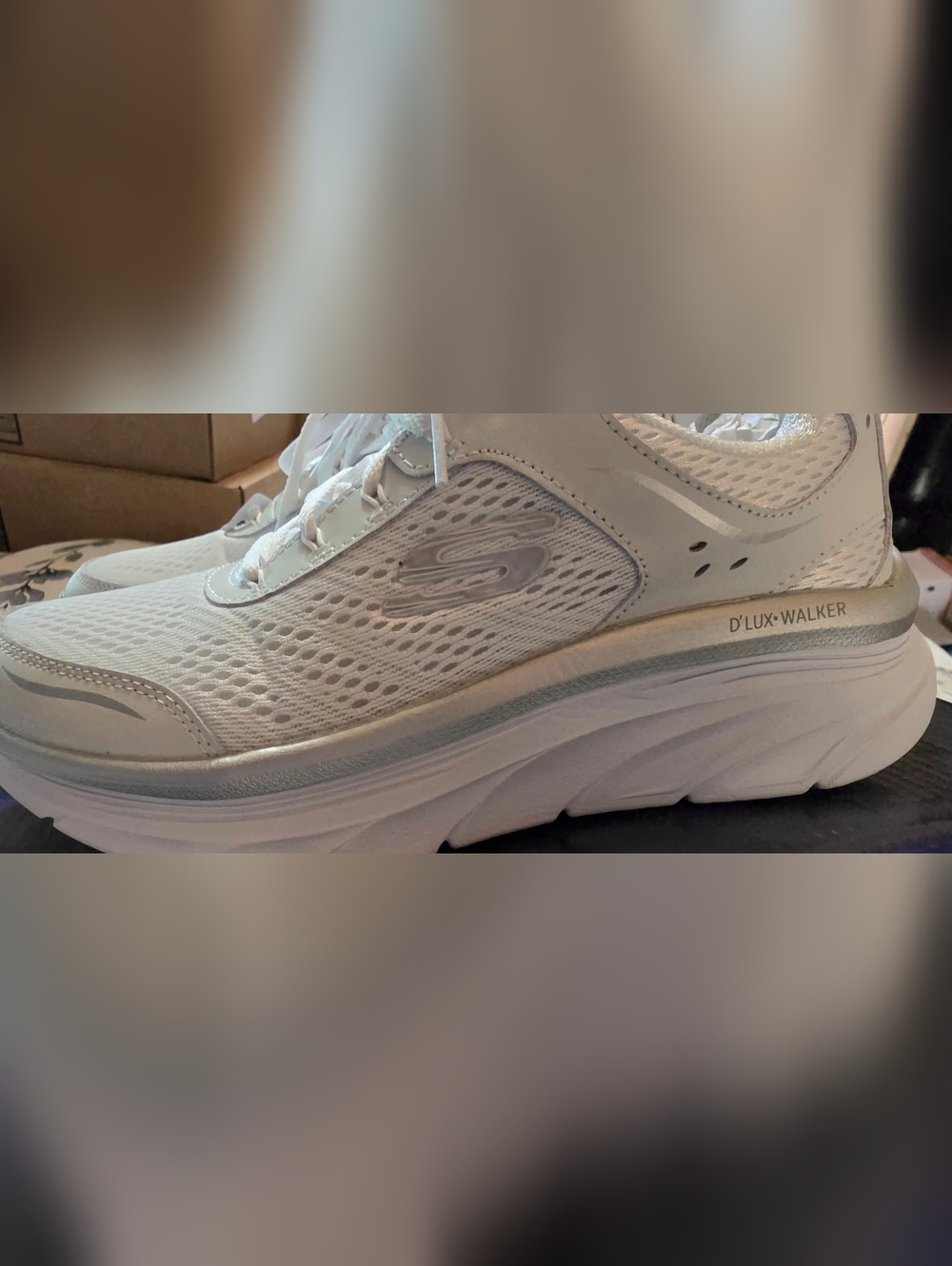 Skechers D'Lux Walker Women's White Athletic Sneakers - Picture 3 of 9